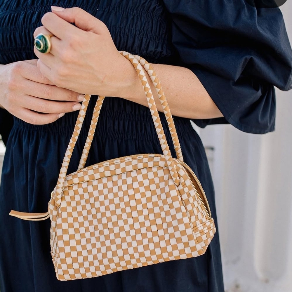 Cleobella Keira Ivory & Camel Checkered Hand Bag